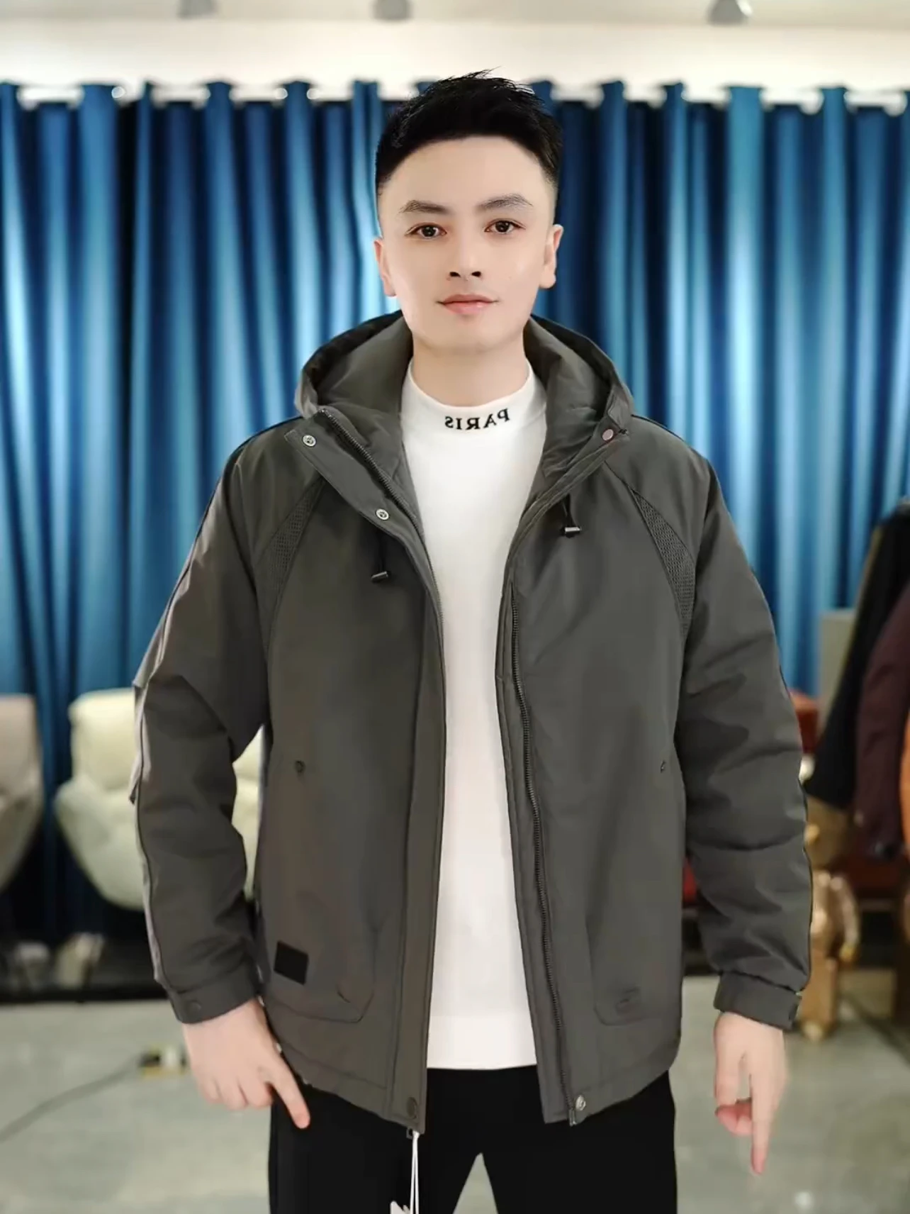 

Thiened Hooded Cotton Jaet Men's Faionable Casual All-Match Warm Coat Youth CleanFit Long Sve Regular Length C...