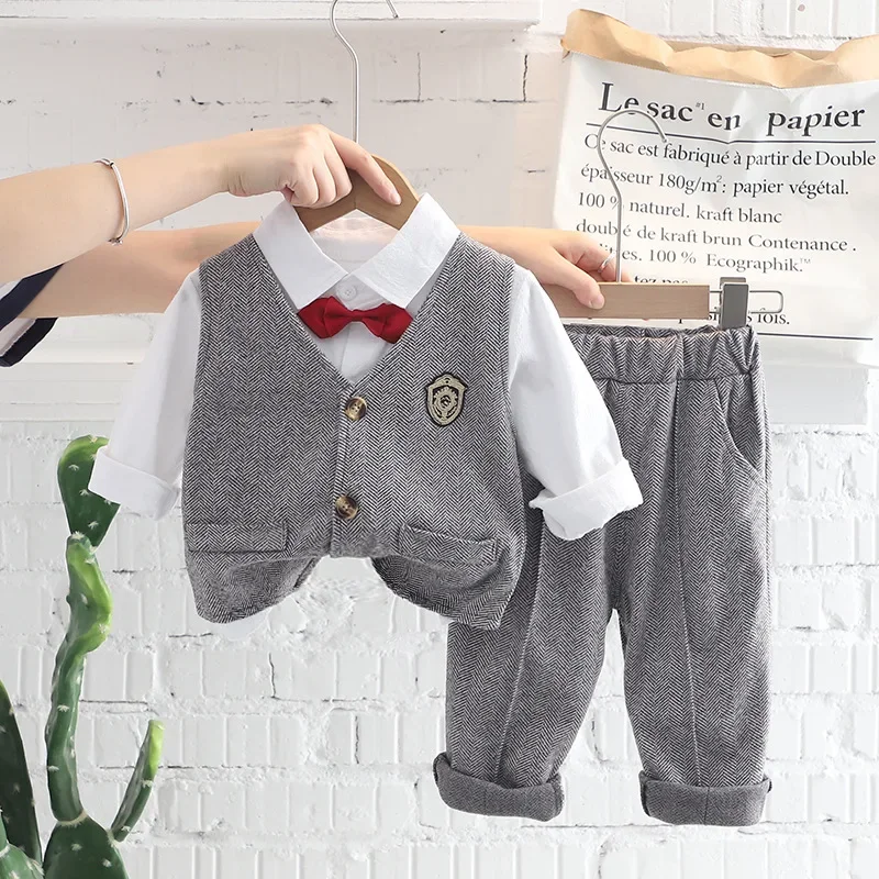 Baby Kids Eve Party Wedding Set Children Summer Spring Photography Formal Suit Boys Vest Shirt Pants Bow Stage Ceremony Costume