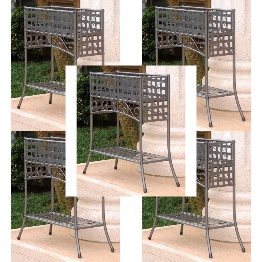 Iron Rectangular Indoor/Outdoor 2-Tier Plant Stand in Pewter