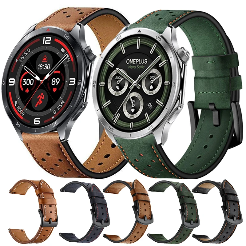 Bracelet en cuir respirant de 22mm, pour montre OnePlus 3 2 2R/OnePlus 46mm, Correa OPPO Watch 4Pro X X2/Realme Watch 2 3 S Pro