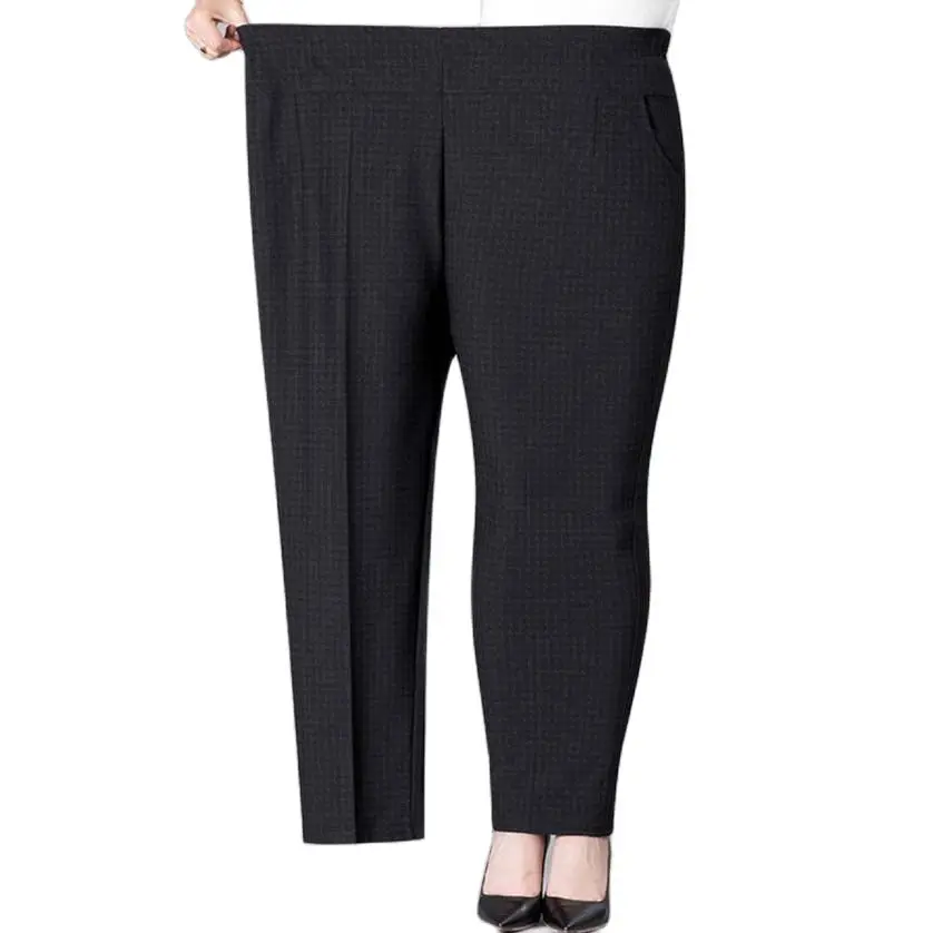 Pantalones elásticos de cintura alta para mujer, pantalón largo recto de felpa para madres de mediana edad, otoño e invierno, novedad de 2023, 8XL