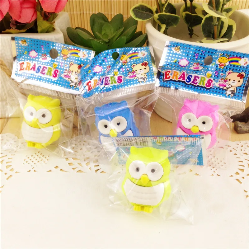 20 PCs OWL Eraser Korean Creative Cartoon Cute Animal Shape OWL Erasers Student Children\'s Rubber Stationery