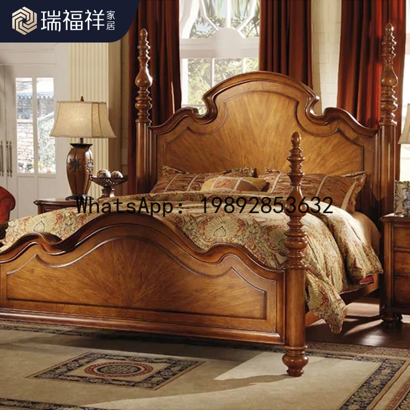 LYY American Style Bed Solid Wood Bed 1.8m Master Bedroom Roman Column Double Retro Single 1.5m