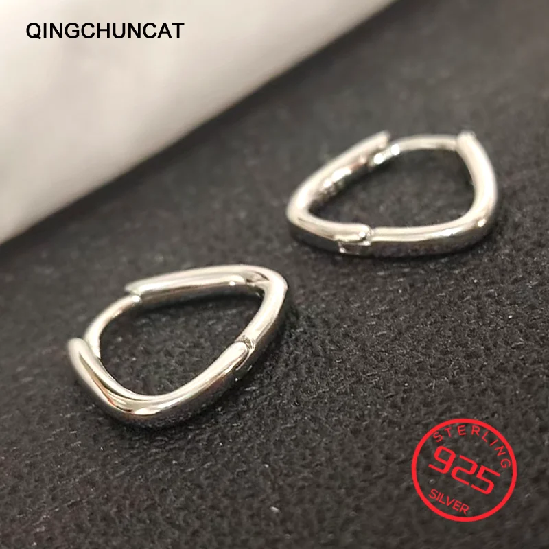 

Hoop Earrings For Women Office Lady Fine Jewelry Gift new Stamp 925 Sterling Silver 2026 Fashion Smooth Triangle