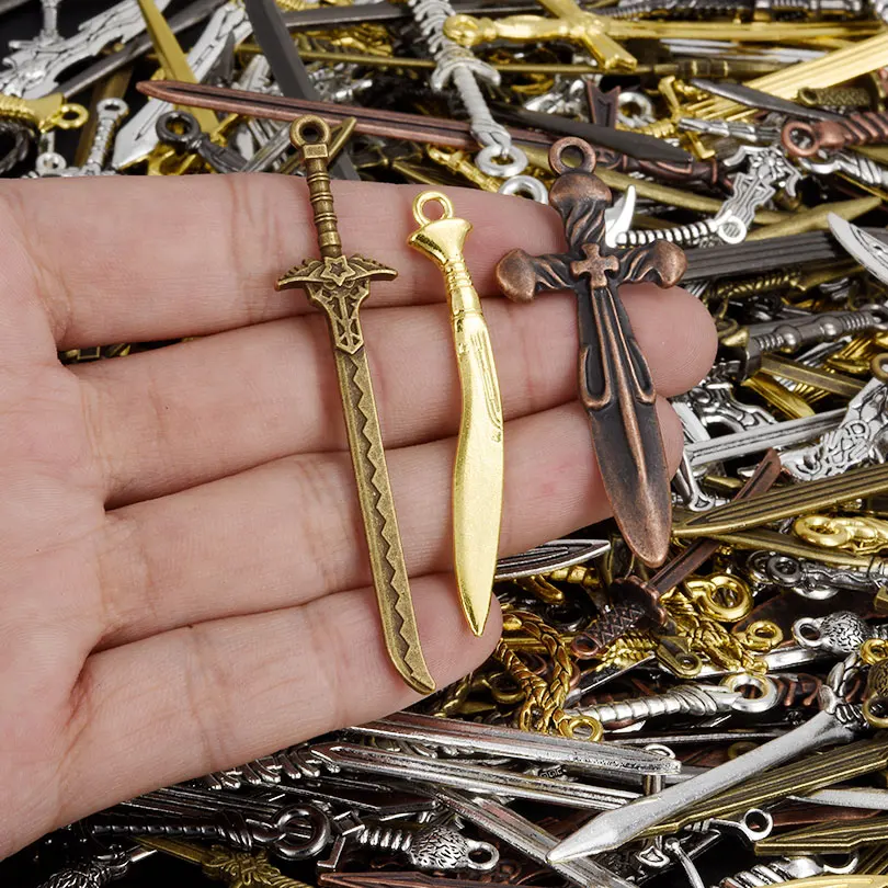 30/50Pcs/Lot Multi Color Sword Series Randomly Mixed ​Handmade Diy Making Keychain Findings Alloy Pendant Accessories Decoration