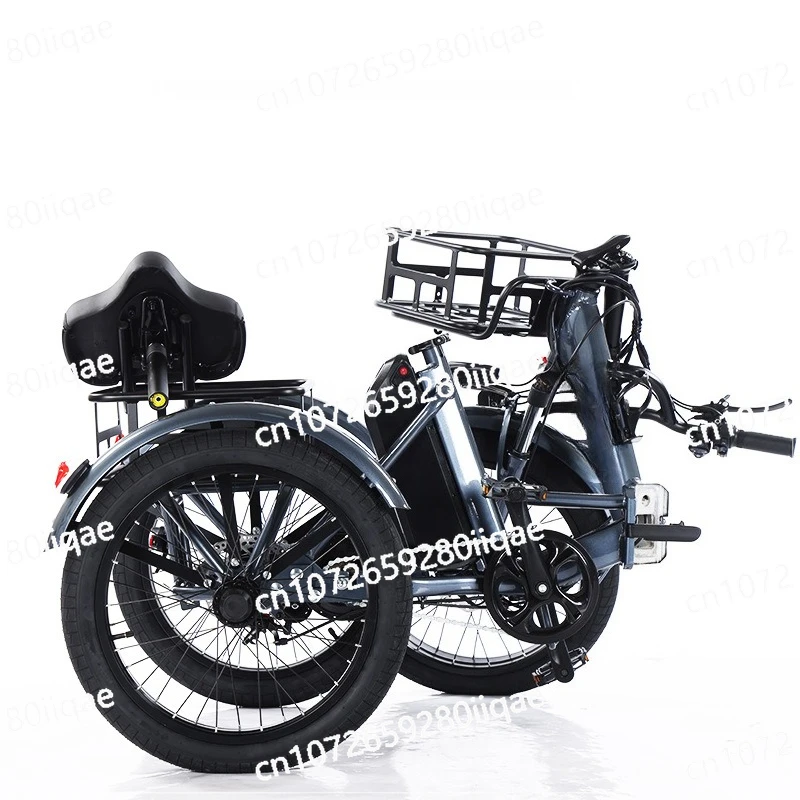 Electric Folding Tricycle 20 Inch Fat Tire Pedal Power Adult 3 Wheel Bike for City Use with Rear Cargo Basket