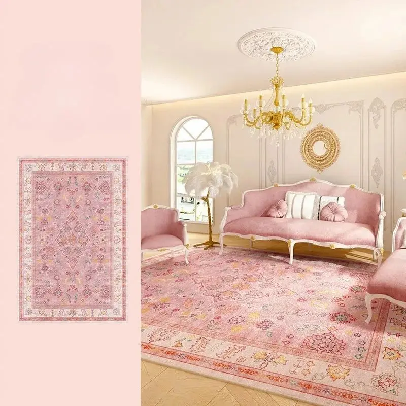 

VIKAMA Luxury Pink Large Area Rug Vintage Persian Style Rug, Suitable for Living Room, Bedroom, Sofa, and Balcony Decoration