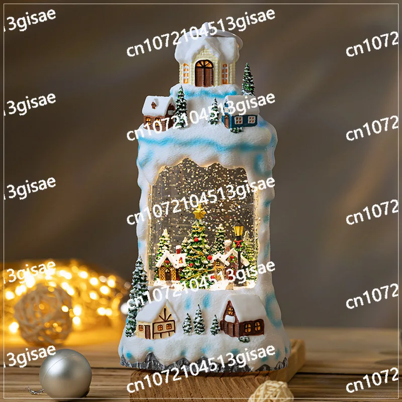 Cross-border New Product Village Christmas Town Scene Arrangement Decoration Old Man Deer Gift Resin Luminous Wholesale