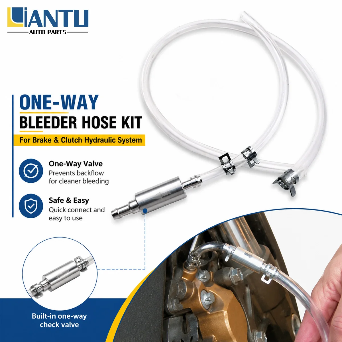 PINMOAP Brake Bleeding Hose With One-Way Valve Clear Tube Quick Connect Fluid Bleeder Kit For Car Motorcycle Repair Garage Tool