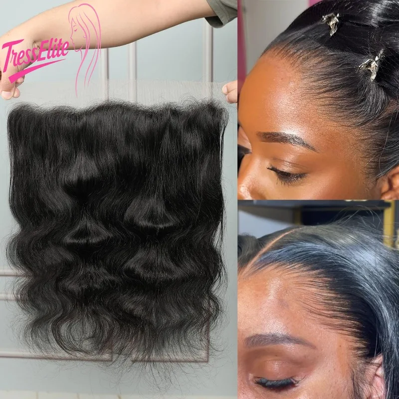 14A 13x4 레이스 프론탈 바디 웨이브 표백 싱글 매듭 초박형 클로저 버진 인간의 머리카락 미리 뽑은 헤어라인 자연 색상