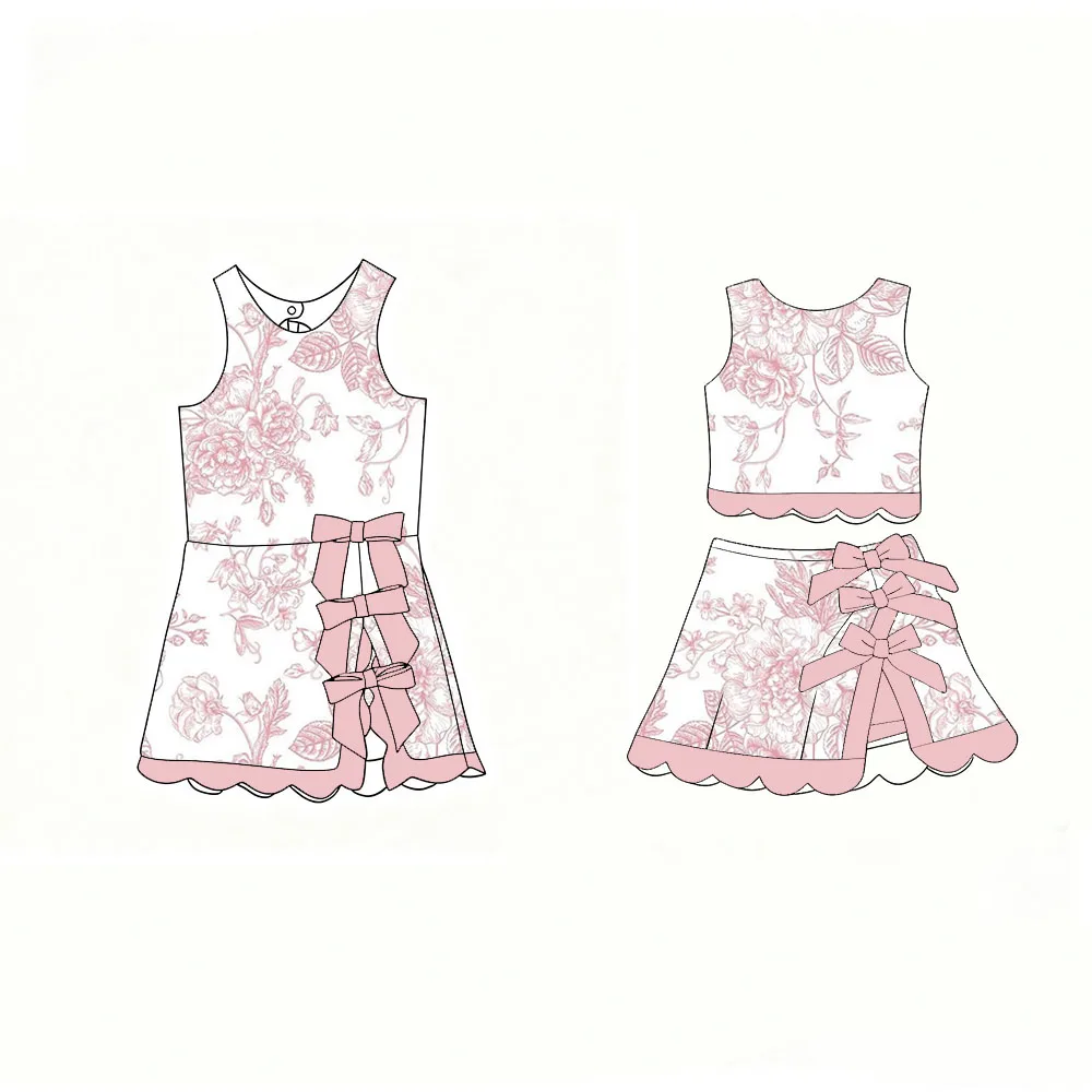 Elegant Floral Print Sleeveless Party Dress for Toddler Girls Bowknot Waist Scalloped Hem Princess Pageant Gown with Back Button