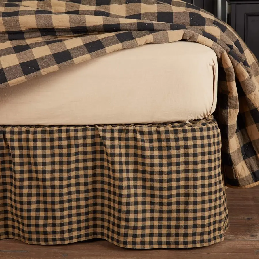 

Check Bed Skirt 39x76x16 Country Rustic Design, Twin, Black and Tan