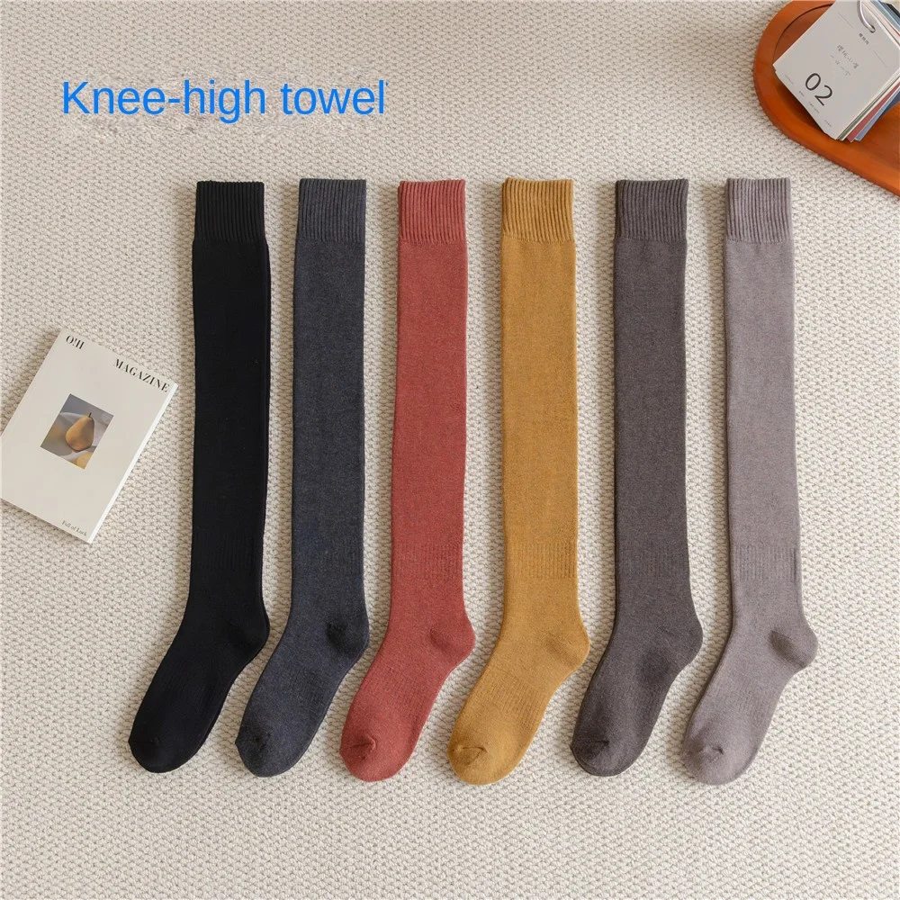 1PR Stockings Knee  Women\'s Thickened Warm Terry Cotton  Autumn  Winter College Style Towel Fleece-Lined Thigh Thigh High Socks