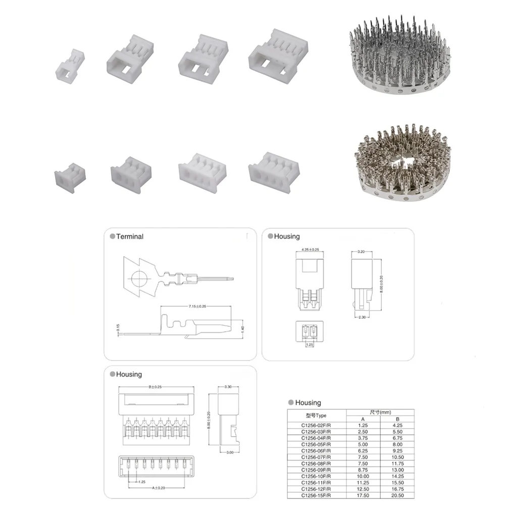 40sets/Box JST 1.25 Male Female Connector Aerial Docking 2/3/4/5Pin Plug With Terminal Wire Connectors Kit