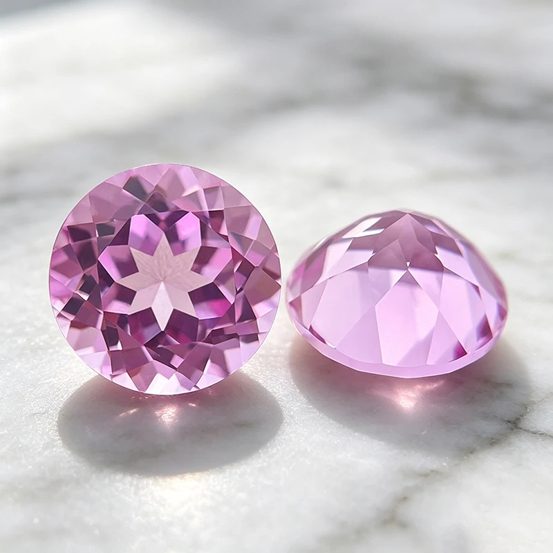 Laborgezüchteter Saphir in runder Form, rosa Farbe, Edelstein-Anhänger für DIY-Ringe, Halsketten, Ohrringe, Herstellungsmaterialien, wählbar mit Zertifikat – Detail 6