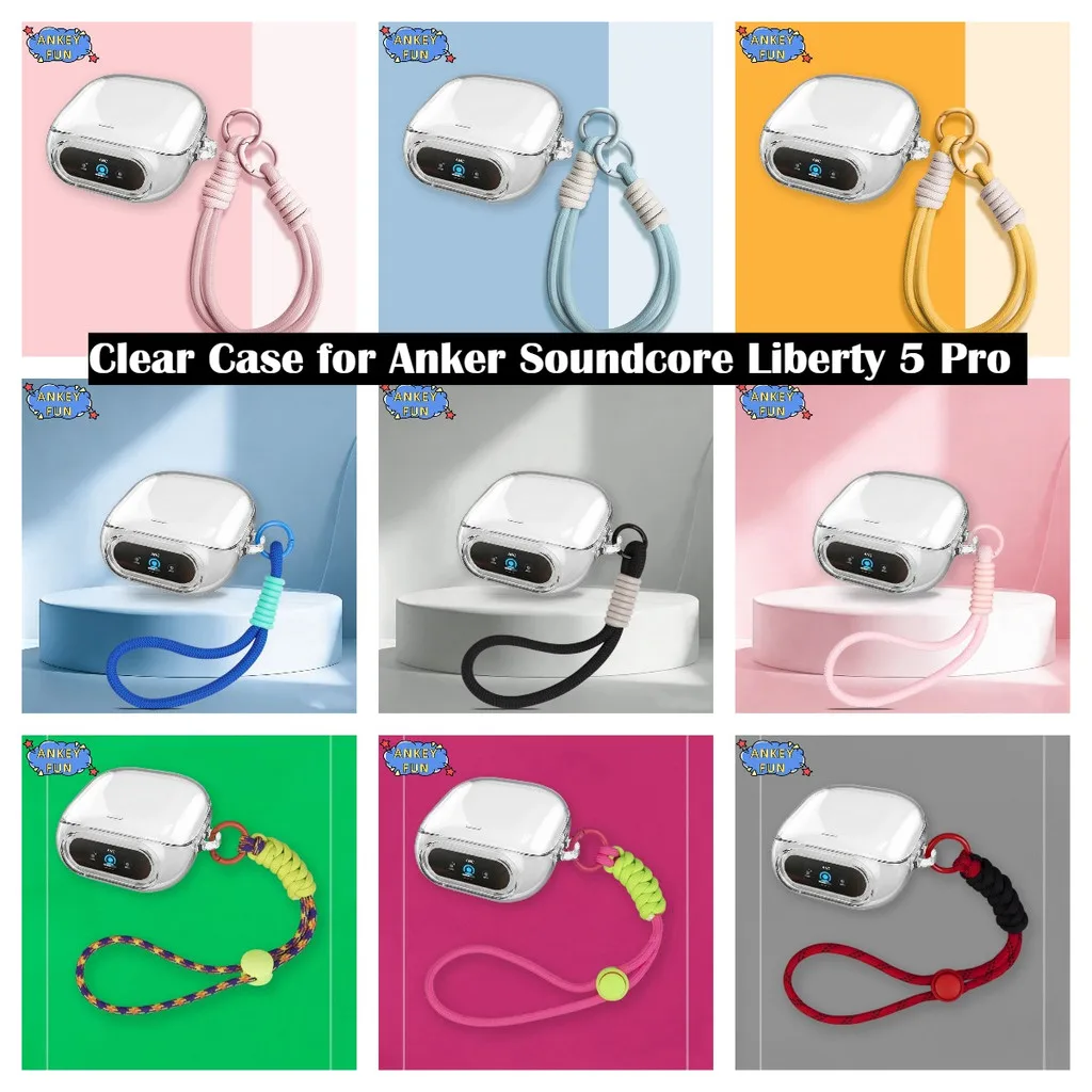 Funda Transparente de TPU Compatible con Auriculares Bluetooth Anker Soundcore Liberty 5 Pro con Bonito Cordón de Nailon