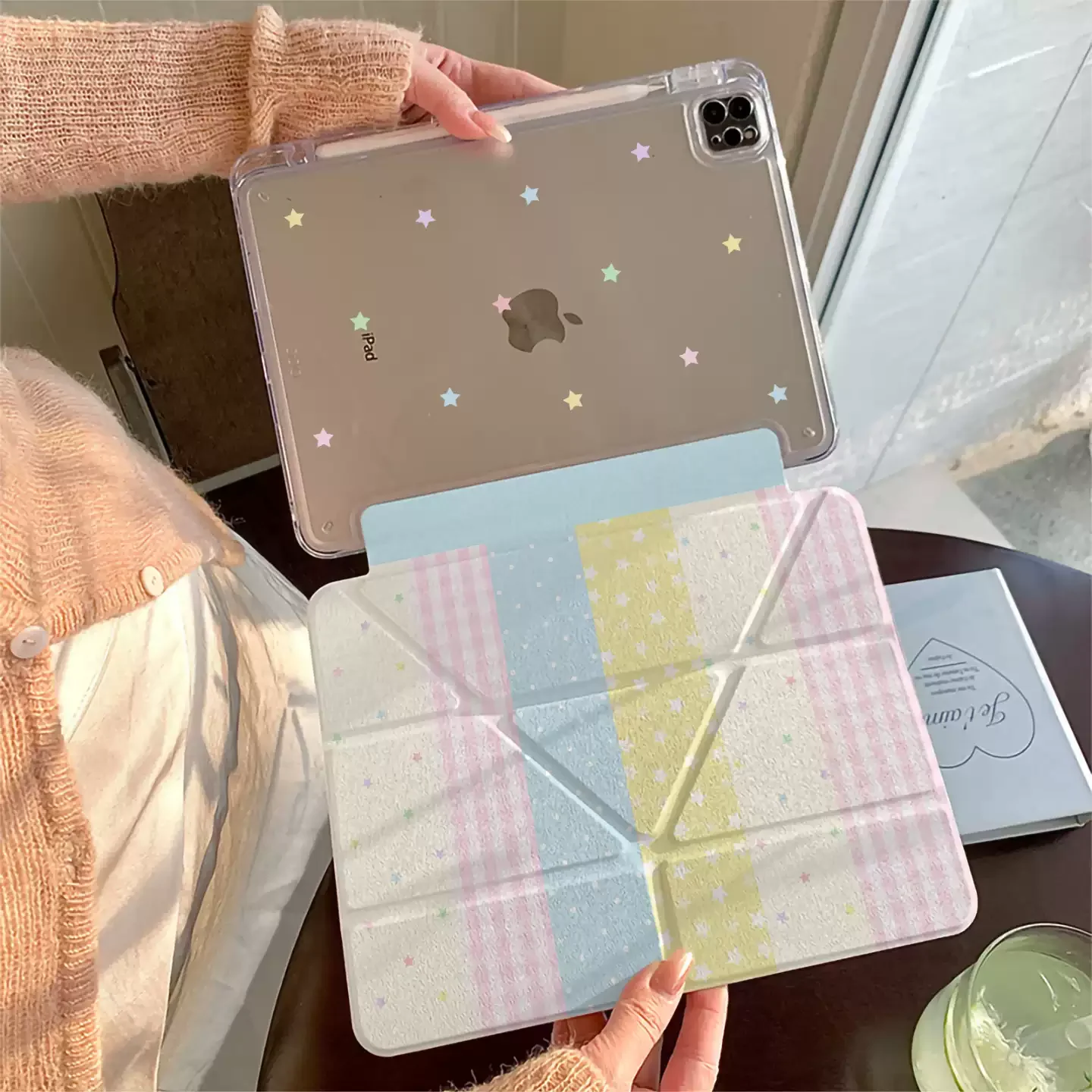 Ins Colorful Striped Star Tablet Case For iPad Pro 11 12.9 13 M2 M4 M3 M5 Shell 8.3 9.7 10.2 5/6/7/8/9/10/11th Air 4 5 6 7 Cover