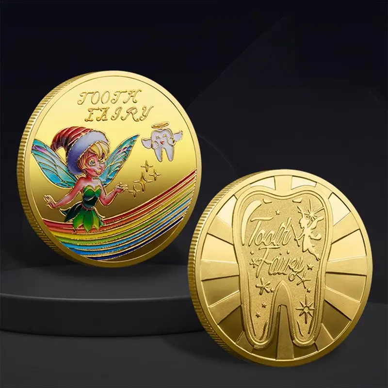 Tooth Fairy Gold Plated Commemorative Coin Creative Kids Tooth Change Gifts Physical Metal Coin Crypto Commemorative Coin