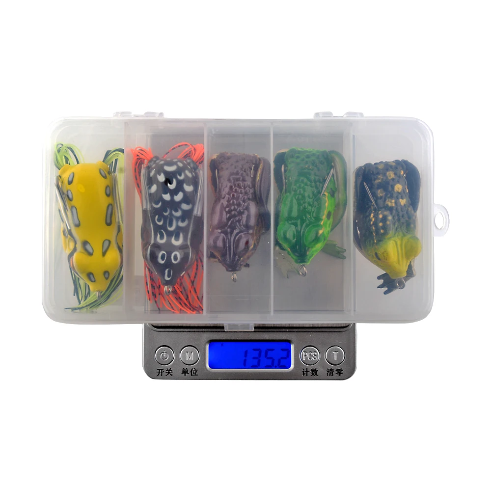 5PC 15g-16g Lifelike Soft Small Jump Frog Engaging Bait Silicone Bait for Crap Fishing Lure Set Kit Gear Crankbait Tackle Box