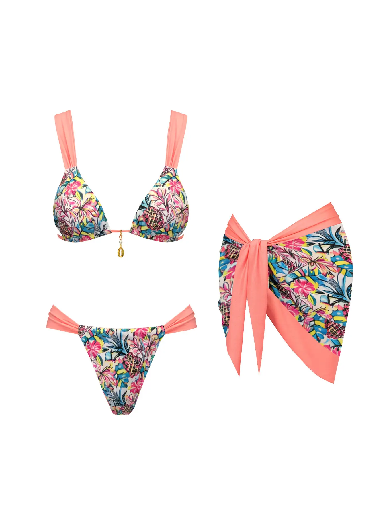 

Комплект бикини-бандо из 3 предметов 2026: Сексуальный женский купальник, пляжная накидка, принтованный комплект бикини, пляжная одежда, купальный костюм