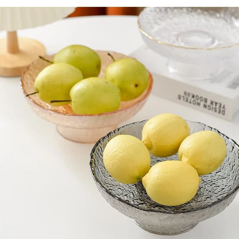 Hammer Texture Transparent Glass Fruit Tray House Party Snack Storage Bowl Japanese-style High-footed Gold Dish