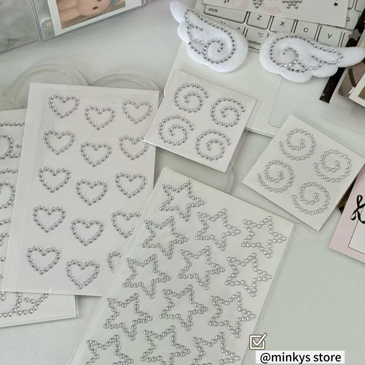 Kpop Fotokarten-Deko-Aufkleber, Silberne Strass-Stern- & Herz-3D-Sticker, Geschenkverpackung Glitzer DIY Scrapbooking-Aufkleber – Detail 5