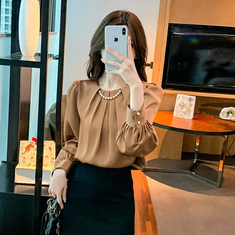 Kantooroutfits Ronde hals Vrouwelijke tops Formele elegante jeugdoverhemden Chique, mooie fijne slijtage om damesoverhemd en blouse te werken