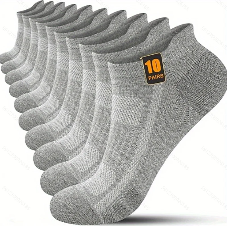 

10 Men Women Low Cut Sports Socks Reinforced Wear-Resistant Sweat Absorbing, Breathable Mesh All Season Casual Socks
