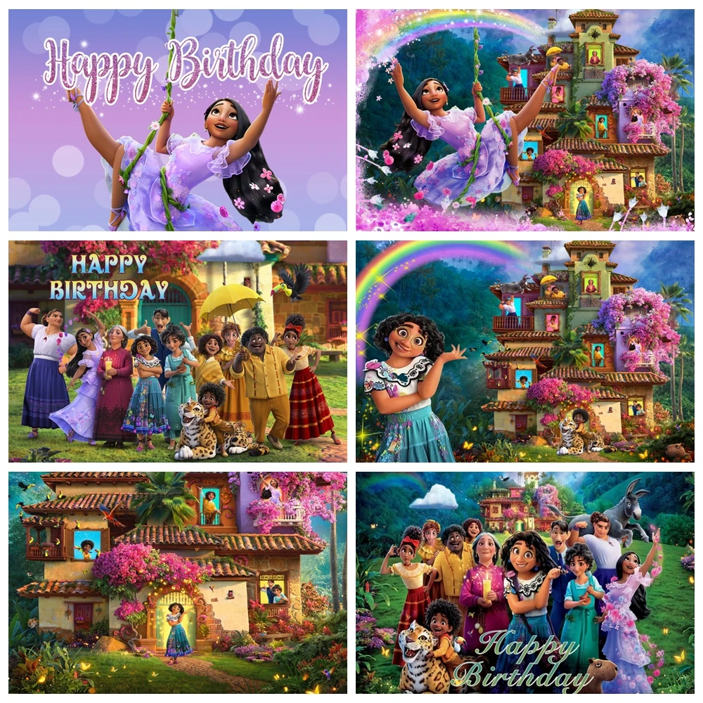 

Custom Birthday Backdrop Disney Charming Encanto Mirabel Party Background Happy Birthday Baby Shower Decors Photography Studio