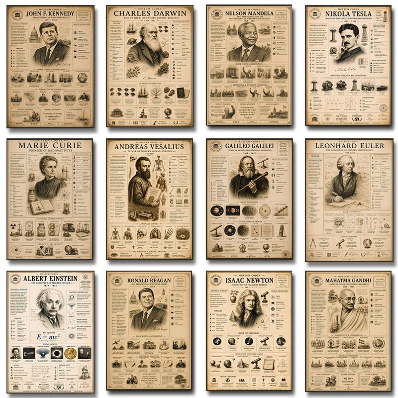 Great Minds Scientific Portrait Posters Darwin Evolution Biology Anatomy Prints Canvas Painting Wall Art Picture Home Room Decor