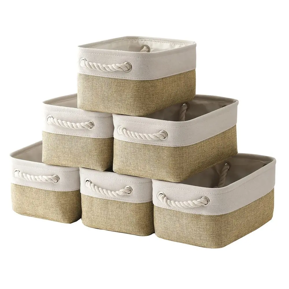 

Корзина для хранения на полках 12x8x5.2 дюйма, маленькая, 6 штук, складной контейнер для хранения в шкафу с ручками, тканевые кубы для хранения