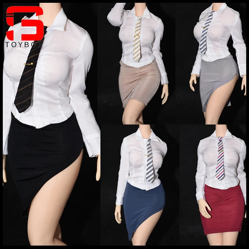 In Stock 1/6 Scale Office Lady White Shirt Working Skirt Clothes Model Fit 12 Inch TBL Female Soldier Action Figure Body Dolls