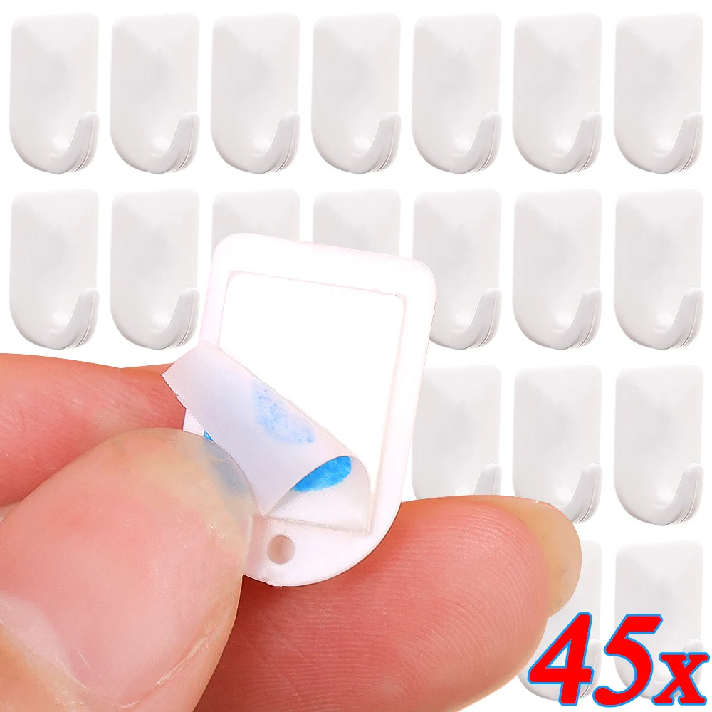 

Mini Self Adhesive Hooks No Damage White Wall Hanger Home Bathroom Kitchen Key Hanger Home Storage Accessories Strong Sticky