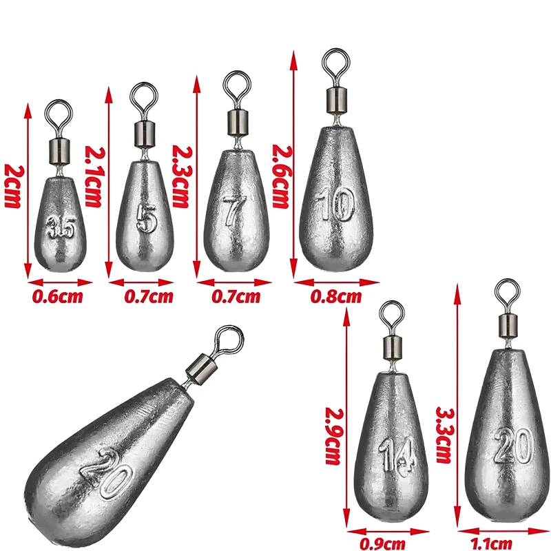 

10pcs/lot Fishing Weights Sinker 3.5g -20g Teardrop Shaped Lead Scale with Ring Anti-suspension Fishing Lead Accessories