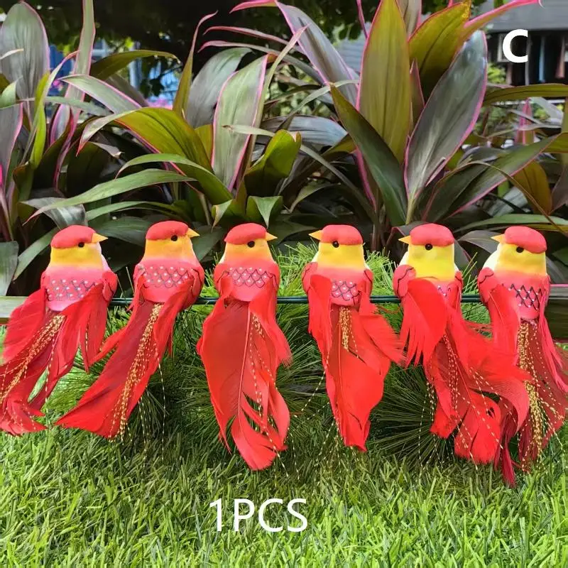 Simulation Feather Birds Handicraft Red Birds Figurines Garden Lawn With Clips For Tree Decor Christmas Home Decoration