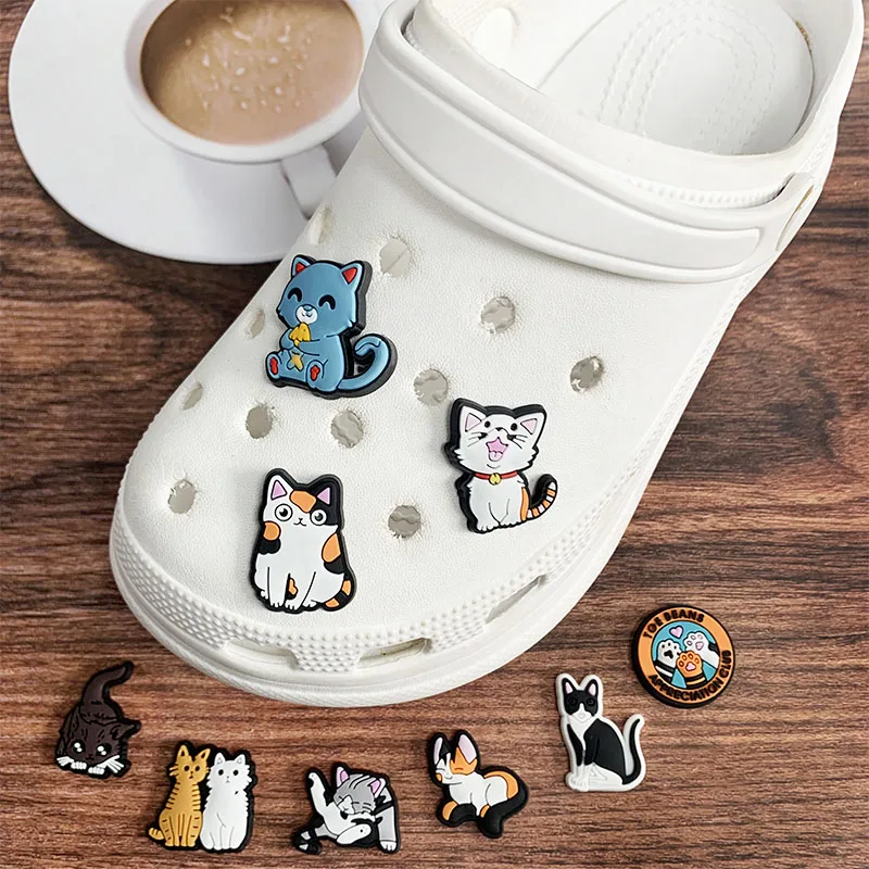 New 1Pc PVC Cute Cup Colourful Cats Shoes Charms for Crocs DIY  Clogs Kids Pin Decoration Jeans Shoe Accessories X-mas Wholesale image 2