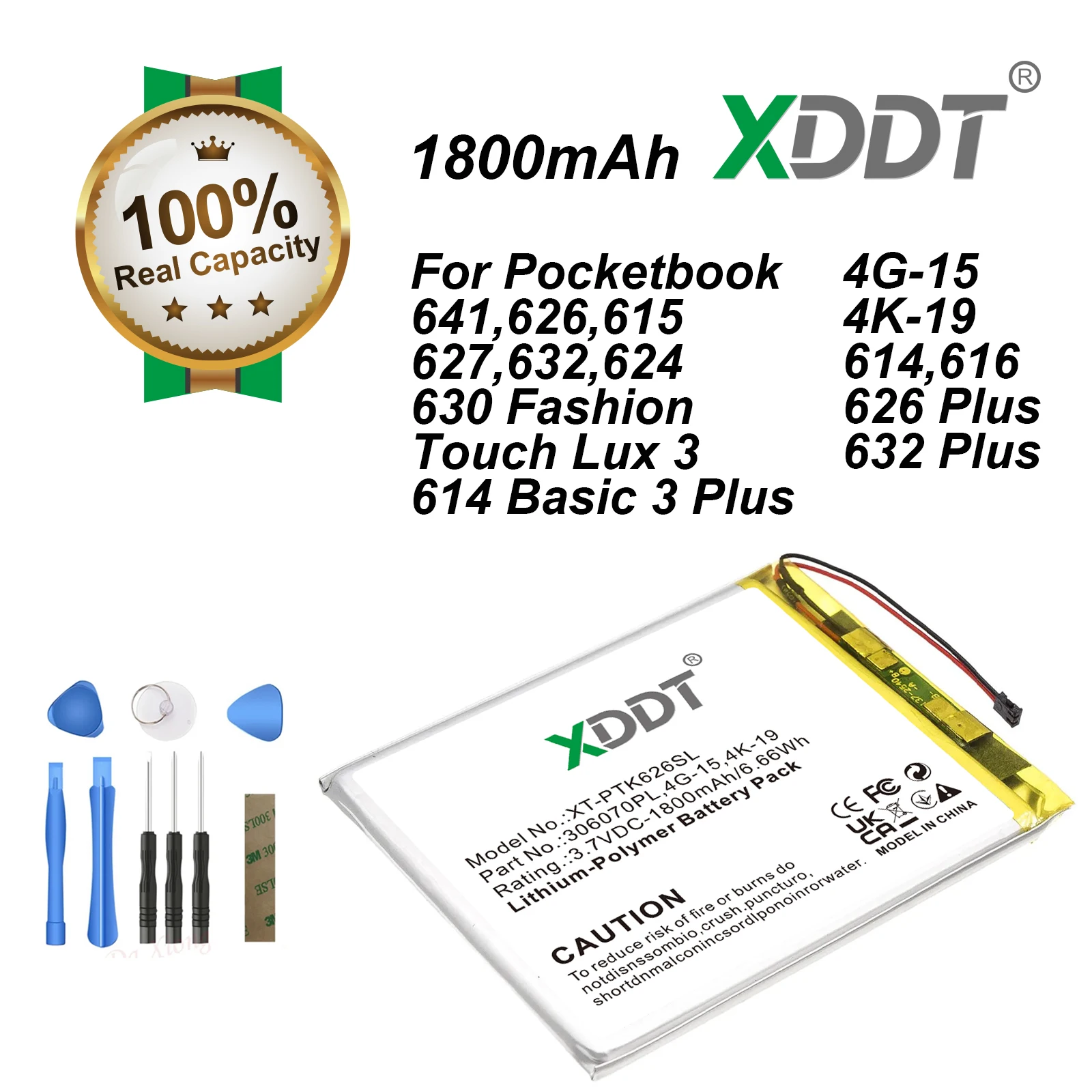 XDDT 1800mAh E-reader Battery for Pocketbook 641 626 615 627 632 630 Fashion Touch Lux 3 626 Plus 632 Plus 4G-15 4K-19 614 616
