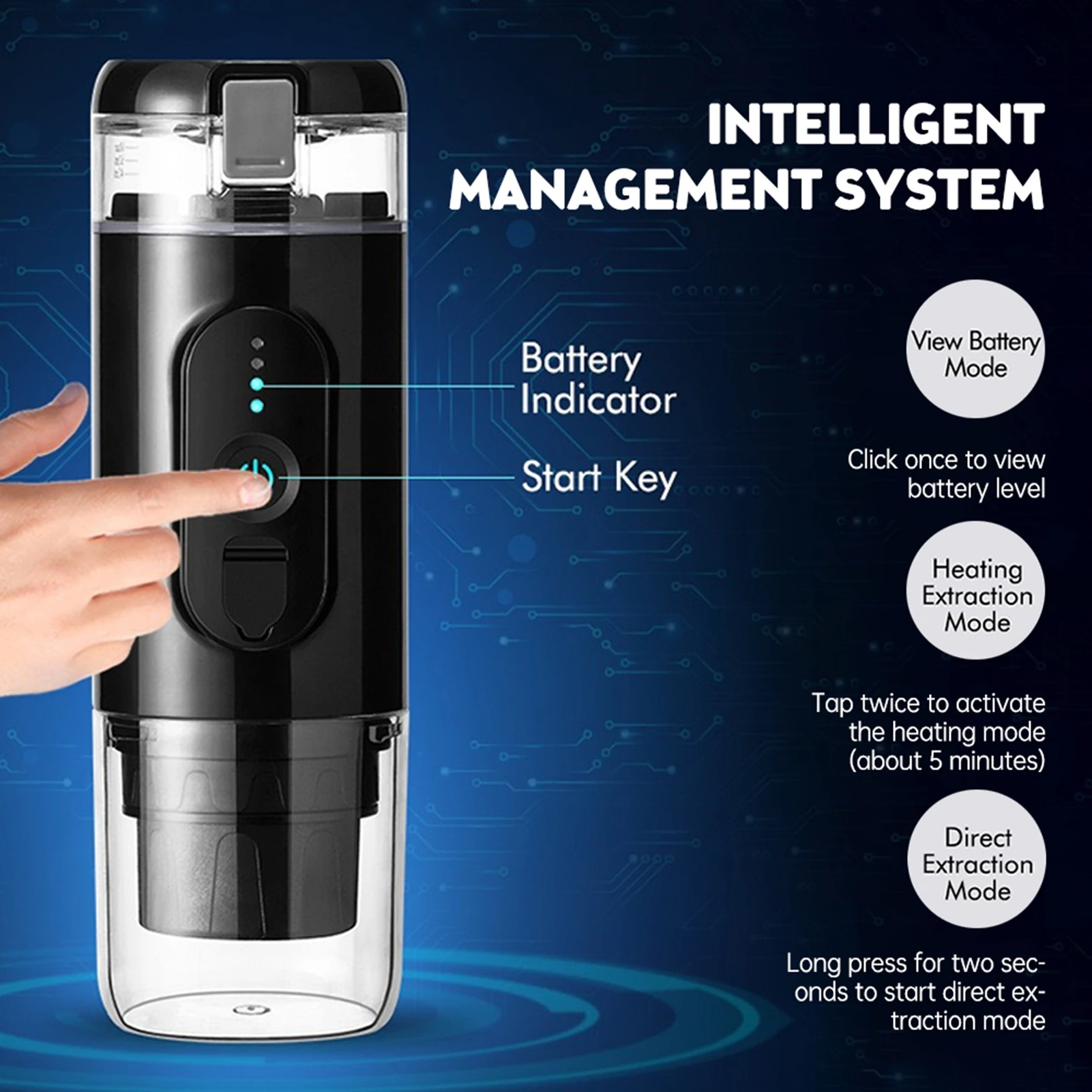 Portable Electric Coffee Machine 18Bar Pressure 2-IN-1 with Coffee Powder Capsule Bin Auto Brew Built-in 2500mAh Battery