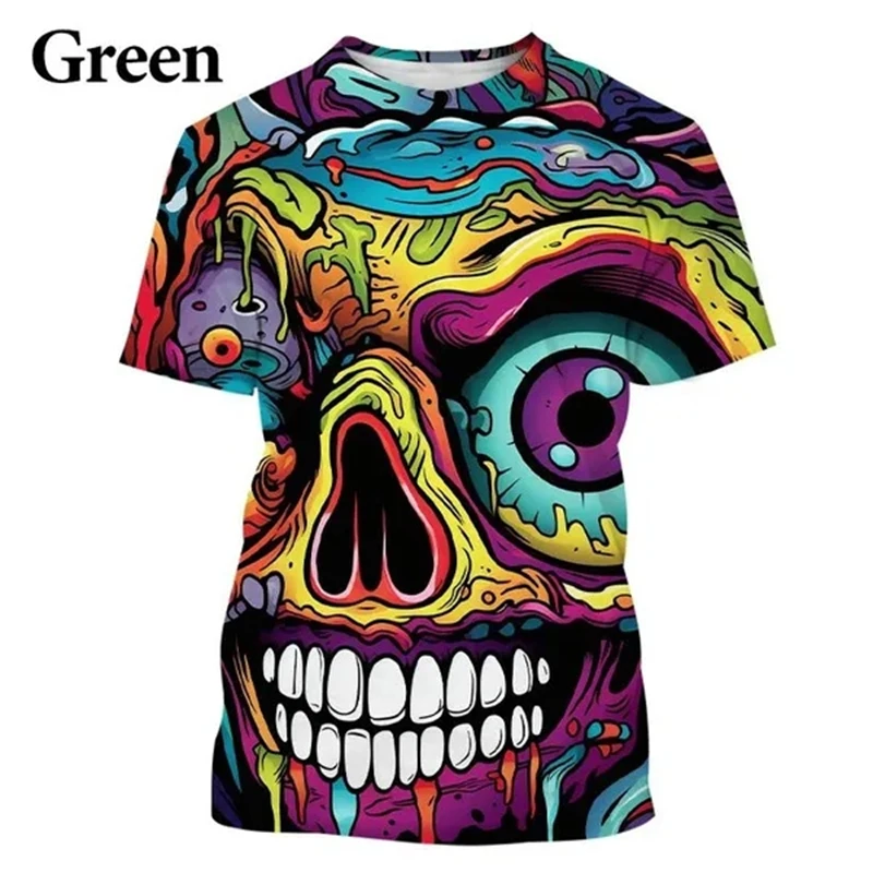 Colorful Street Graffiti Hip-hop Cool Skull 3D Printing T Shirt Personalized Men's Fashionable Casual T-shirt Short-sleeved Tops