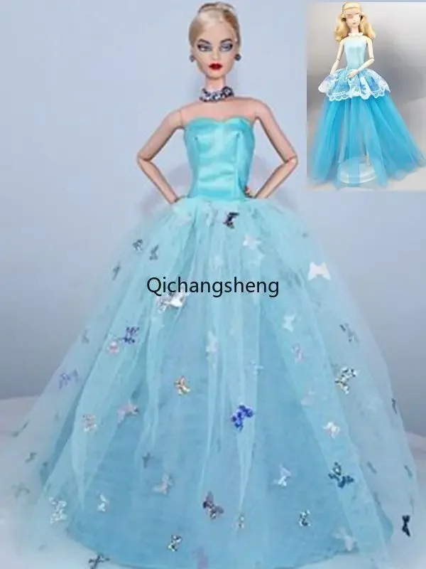 2pcs Blue Evening Dresses 1/6 BJD Clothes For Barbie Doll Outfits Princess Wedding Gown Vestido 11.5