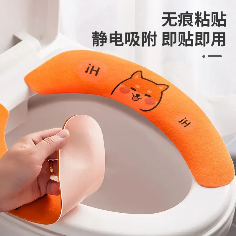 Universal Toilet Seat Cover Soft WC Paste Toilet Sticky Seat Pad Washable Bathroom Warmer Seat Lid Cover Pad Cushion Solid Colo