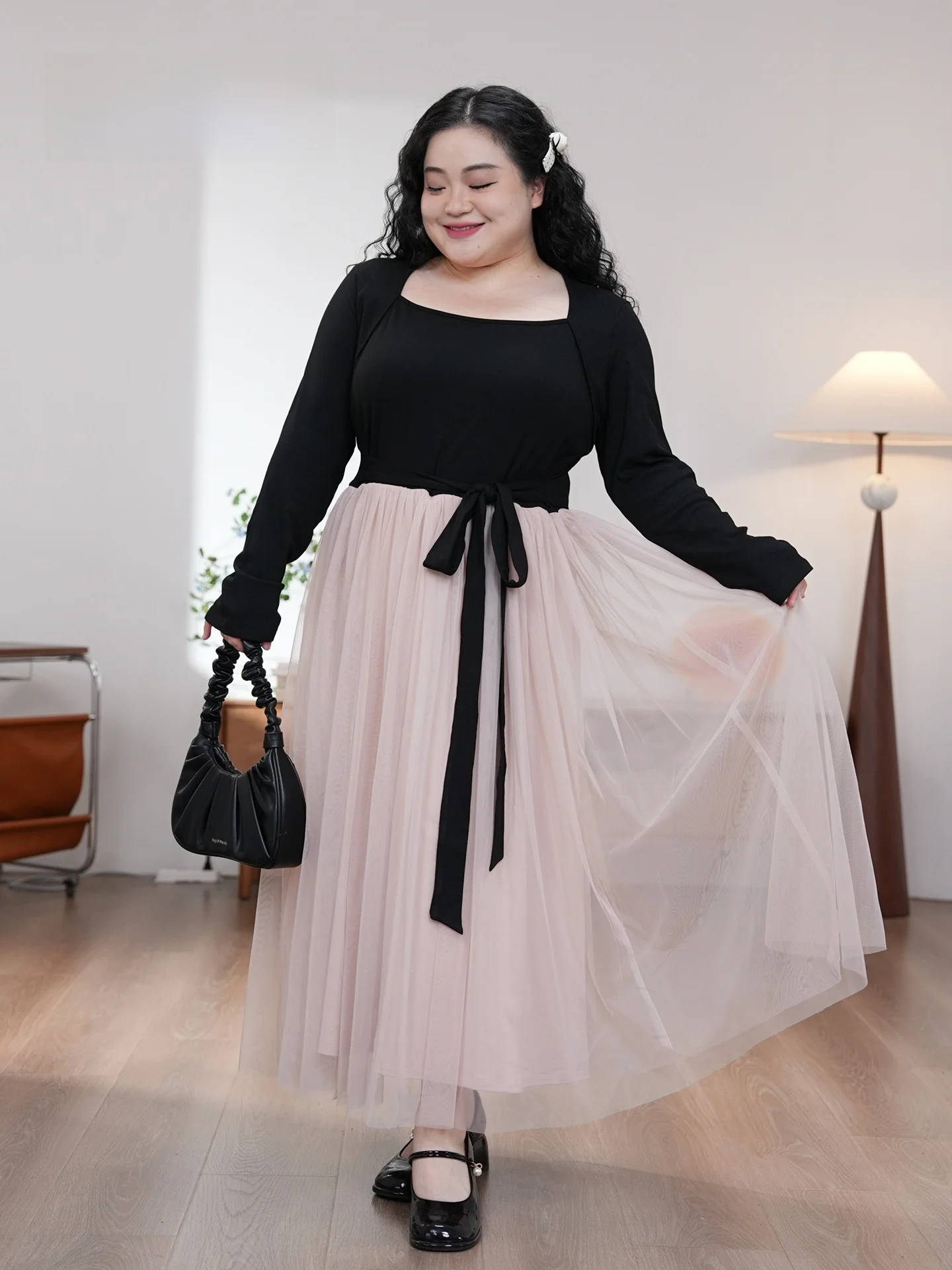 

Потрясающая длинная юбка больших размеров с квадратным вырезом из мягкой цветной марли, с эффектом утончения талии, для повседневной носки и офиса