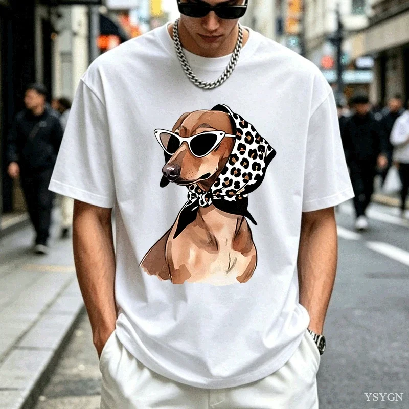 Funny Dachshund Graphic T-Shirt Men Casual Round Neck Short Sleeve T-Shirt Summer Loose Dog Lover Tees Casual Round Neck Tees