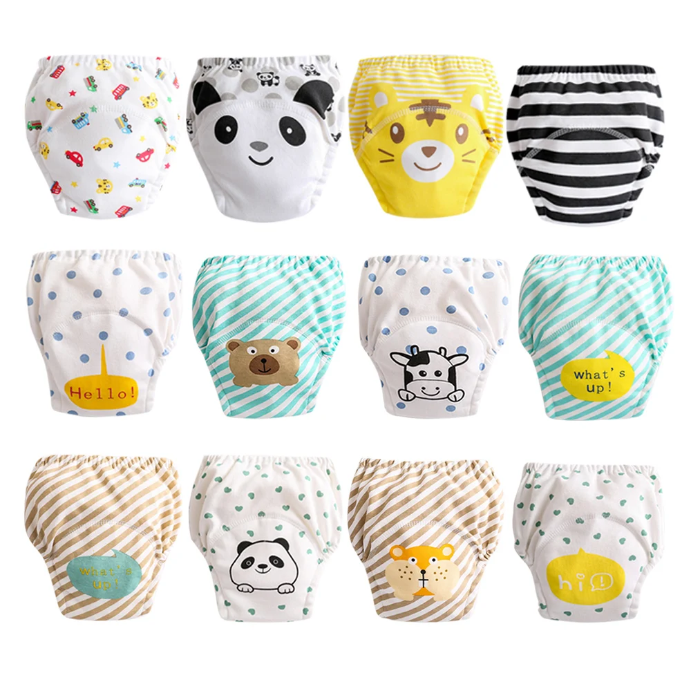 Reusable Washable Potty Training Pants 12 Pack-Waterproof & Absorbent Cotton Underwear for Boys and Girls, Overnight Protection