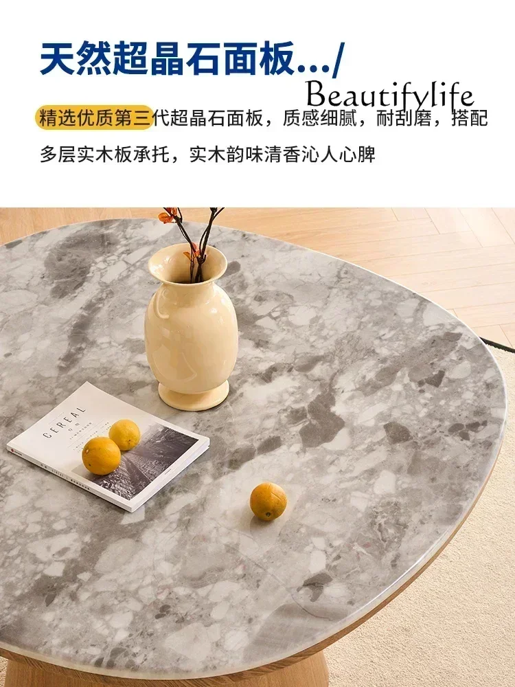 N طاولة طعام رخامية طاولة طعام منزلية حديثة وبسيطة من حجر الكريستال الفائق طاولة مستديرة إيطالية ثمانية طاولة خالدة