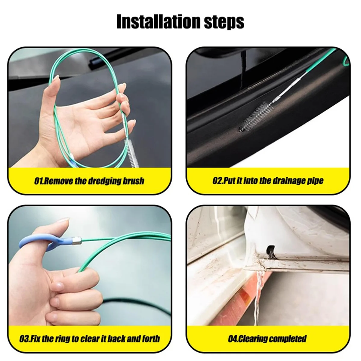 3/5/10M Drain Cleaning Brush Set, Car Sunroof, Door & Windshield Unblocker, Cleaning Tools Kit