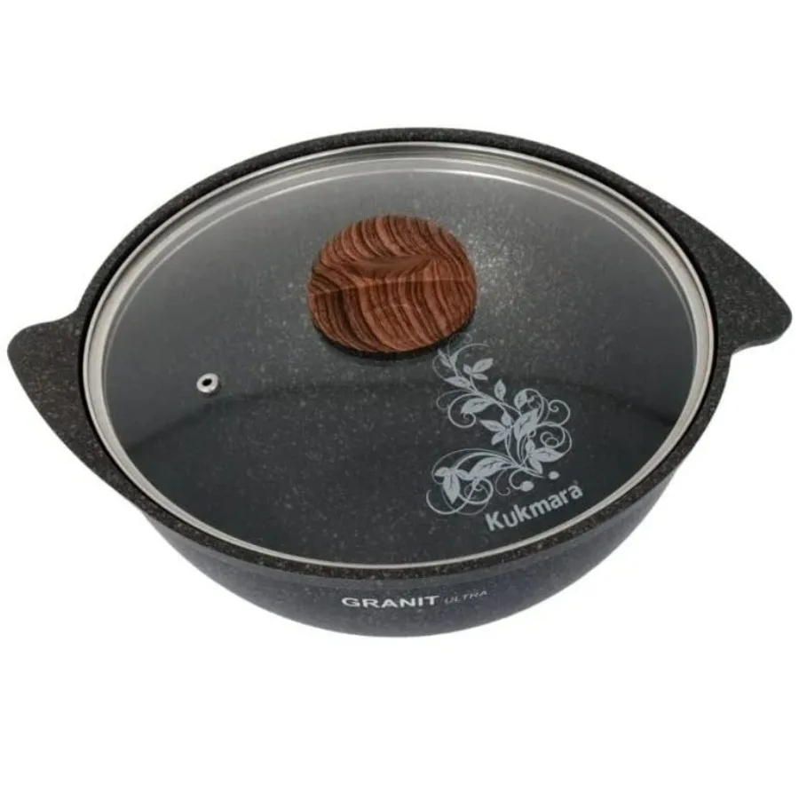 وعاء طبخ كازان من الألومنيوم مع غطاء جرانيت فائق غير لاصق كازان لصنع البلاف مع غطاء زجاجي 3.7 كيو تي. 3.5 لتر كامبينج كوكوا #2