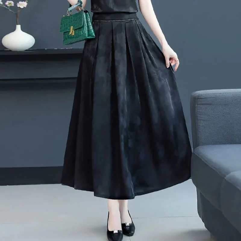 Jacquard Silk Mulberry Silk Skirts New Spring Summer Women Pleated Skirt High End Elegant Elastic Waist Female A-line Skirs 4XL