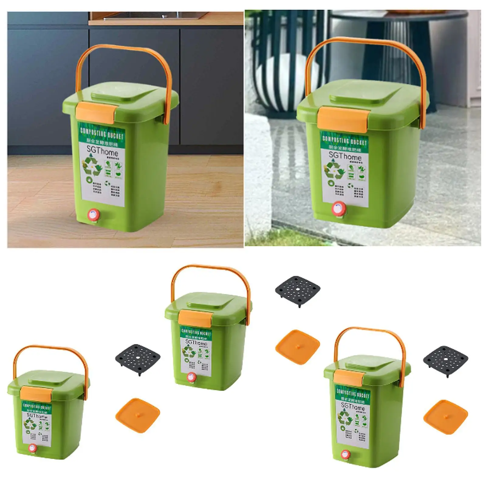 

Compost Bin with Lid Food Waste Compost Bucket for Outdoor Household Balcony