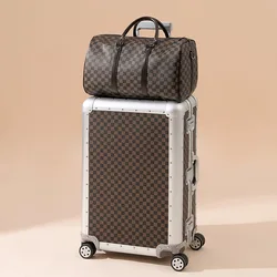 20/26 inch All Aluminum Plaid Vintage Suitcase Set Carry-on Luggage Men Trolley Case Women Boarding Business Trip Suitcase Mute